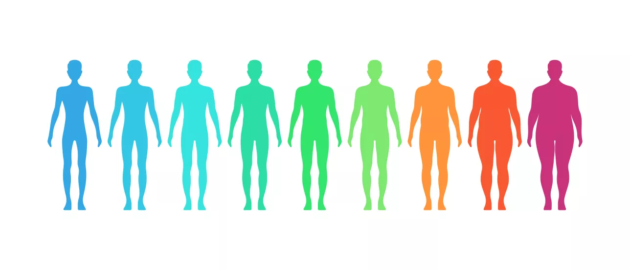 Illustration som visar människor av olika vikt.